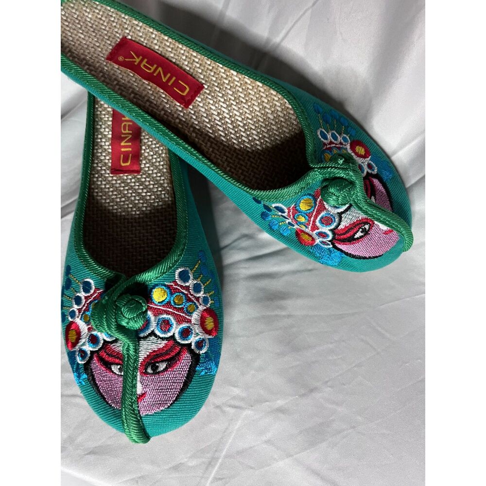 CINAK Women's Embroidered Flats Slippers Backless Slip-on Loafers Size 43 / 10